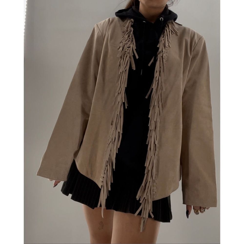 Vintage Dialogue Suede‎ Leather Fringe Jacket Tan size Large